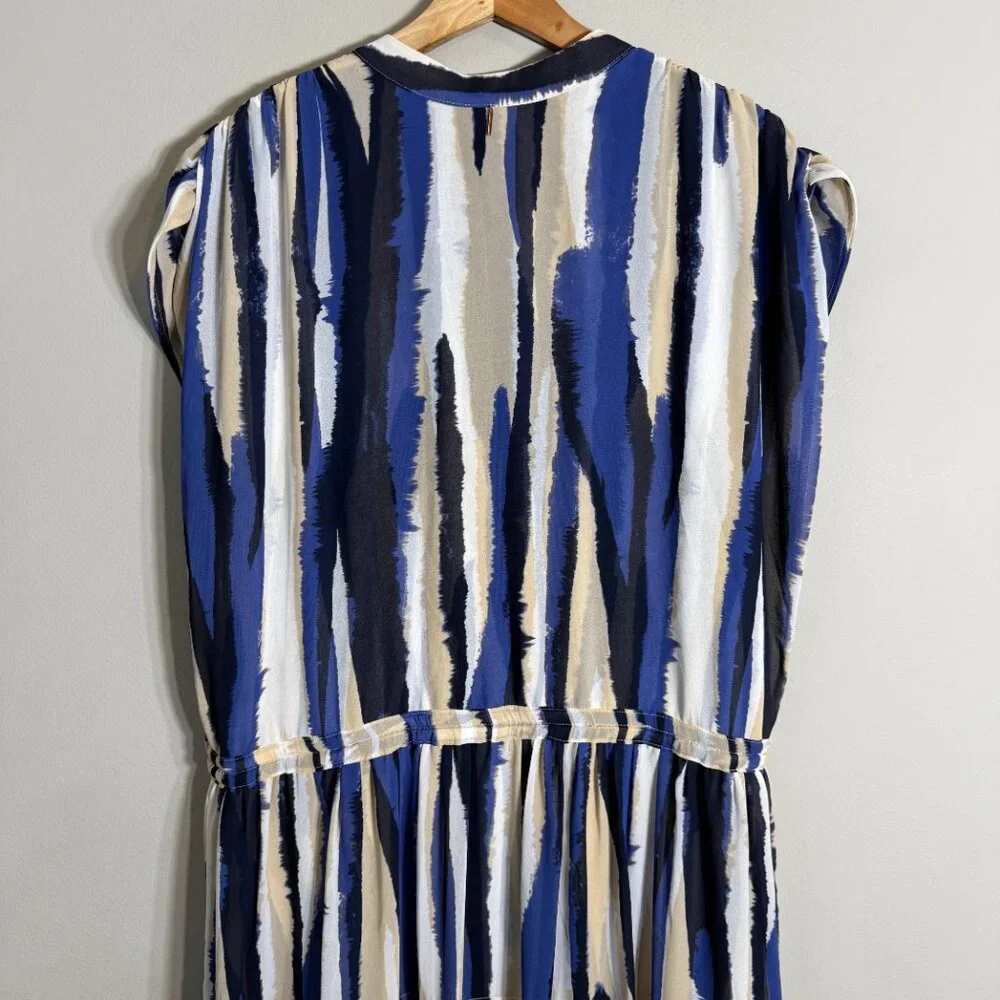 Misa Los Angeles Ulricha Striped Button Up Tiered Maxi Dress Women's Medium Blue - Picture 12 of 16